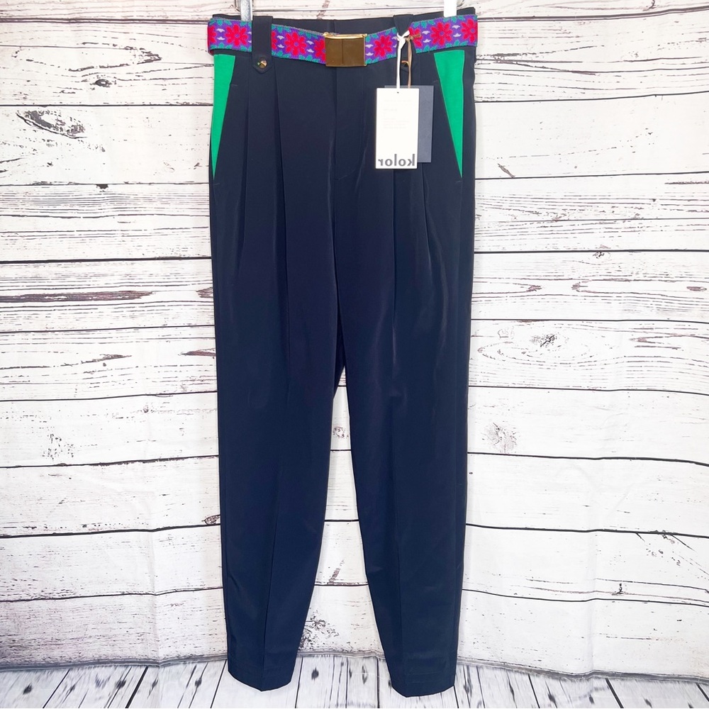 Kolor tapered navy trousers with belt new with tags